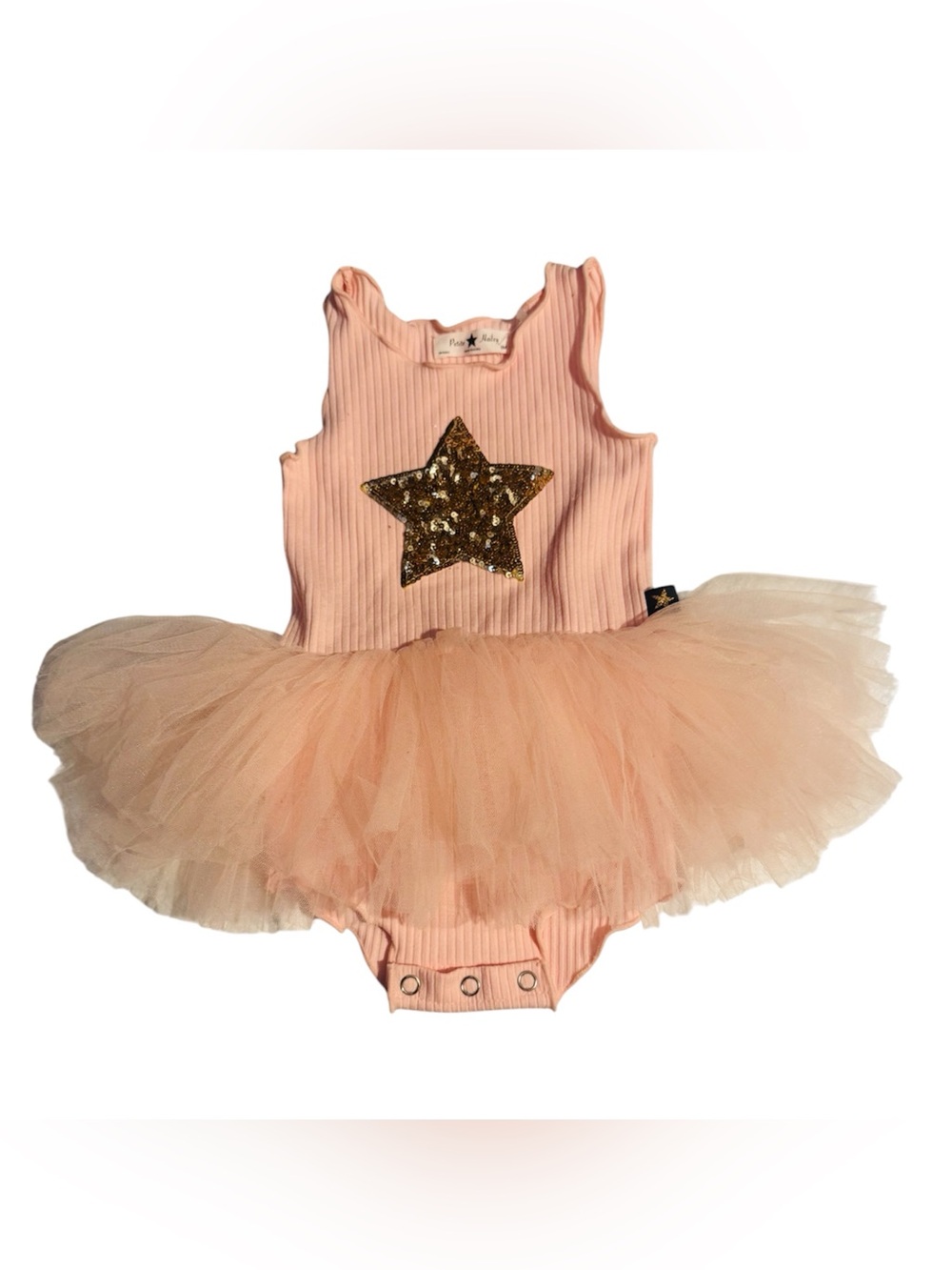 Pink Tulle Star Tutu Bodysuit with Gold Sequin Star